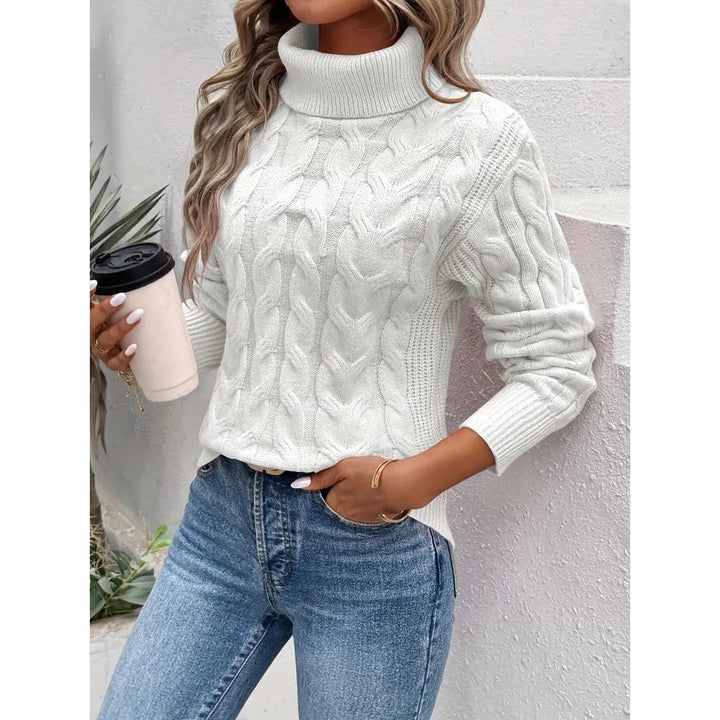 Maglione Donna a Collo Alto con Trecce in bianco