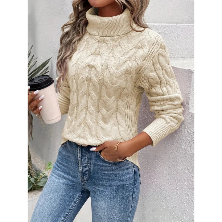 Maglione Donna a Collo Alto con Trecce in beige