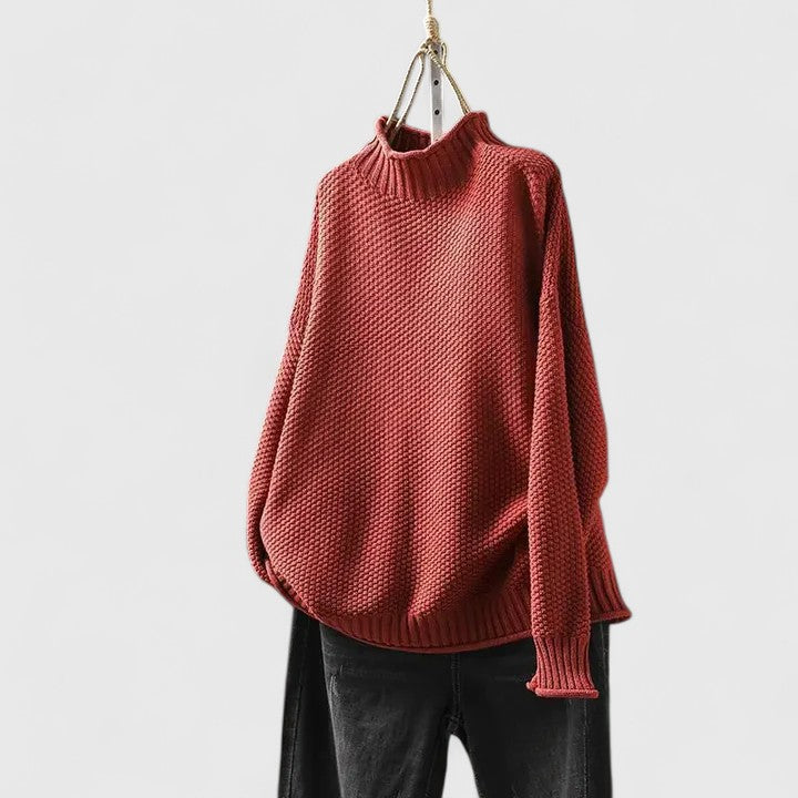 Maglione donna a collo alto dalla linea ampia rosso