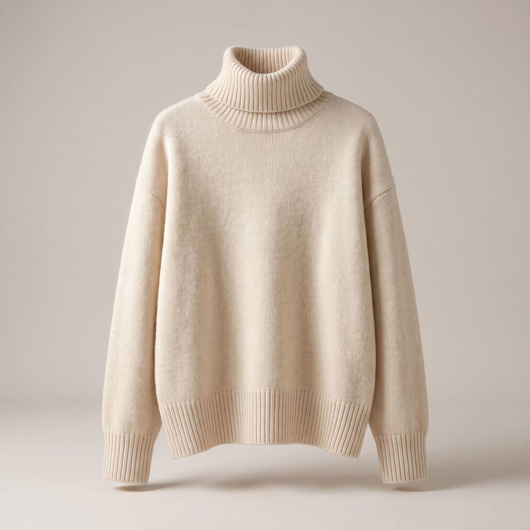 Maglione donna a collo alto in maglia beige