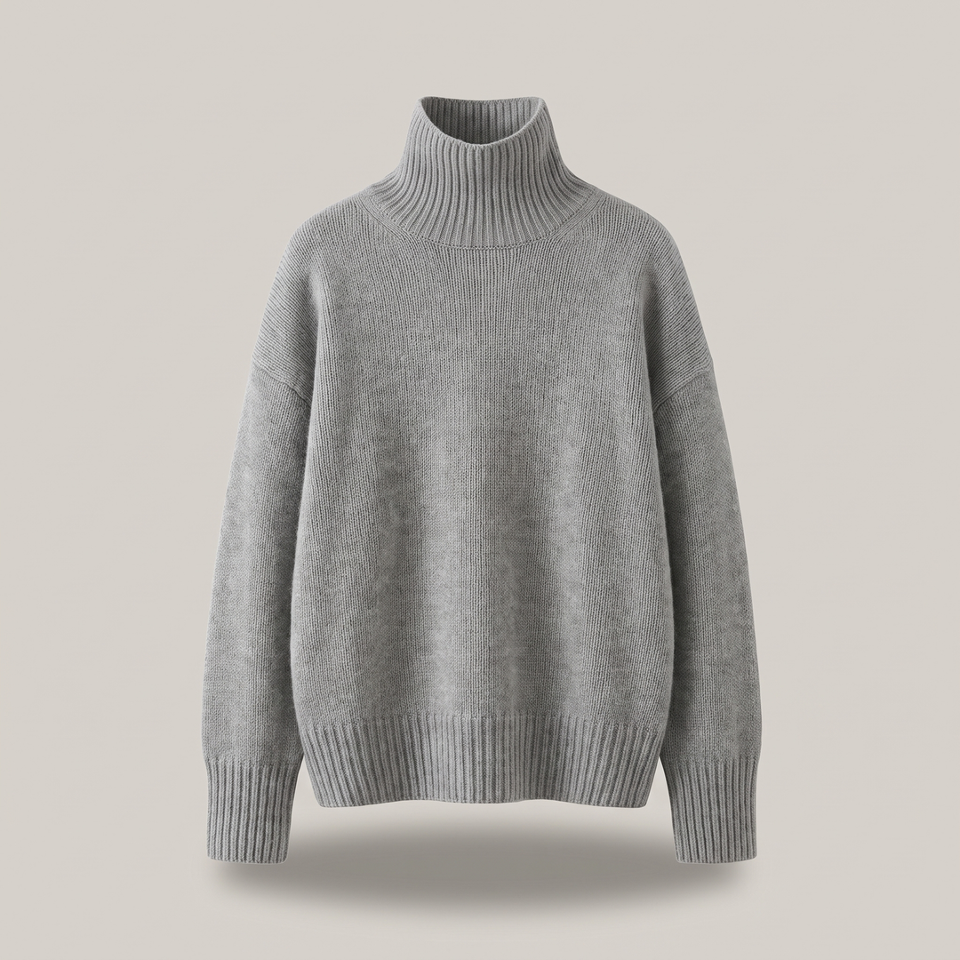 Maglione donna a collo alto in maglia grigio