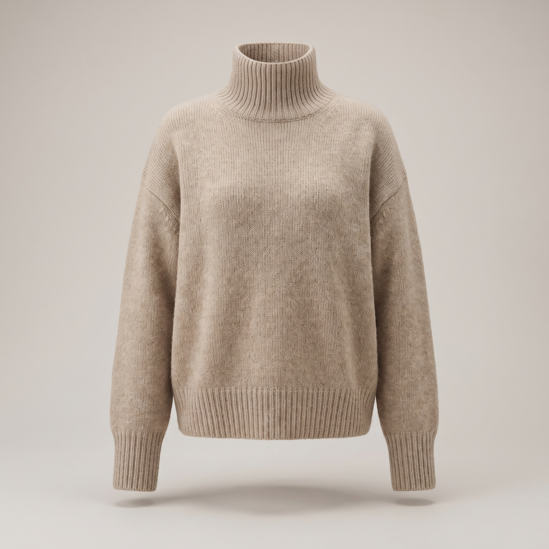 Maglione donna a collo alto in maglia cachi