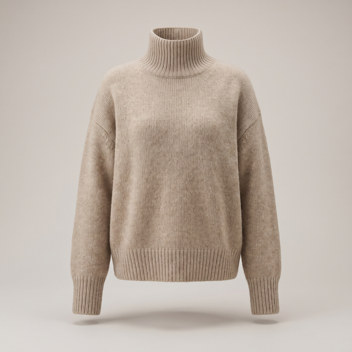 Maglione donna a collo alto in maglia cachi