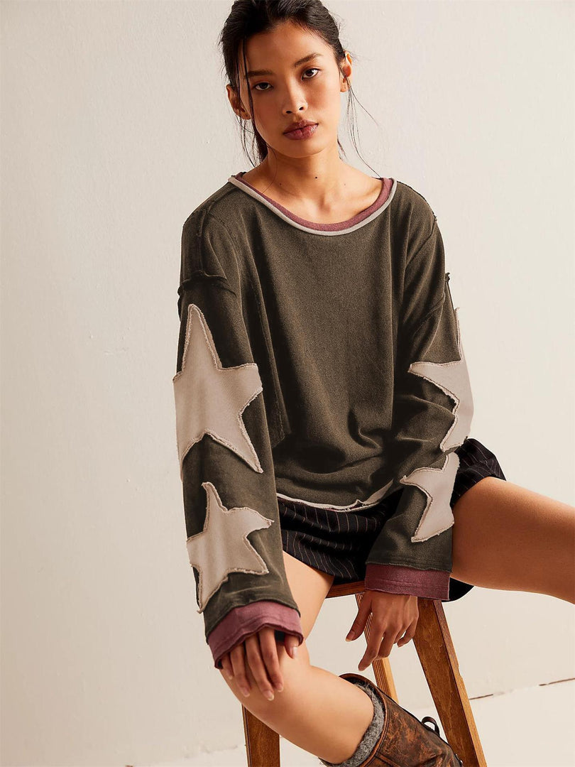 Maglione donna con toppe a stella marrone