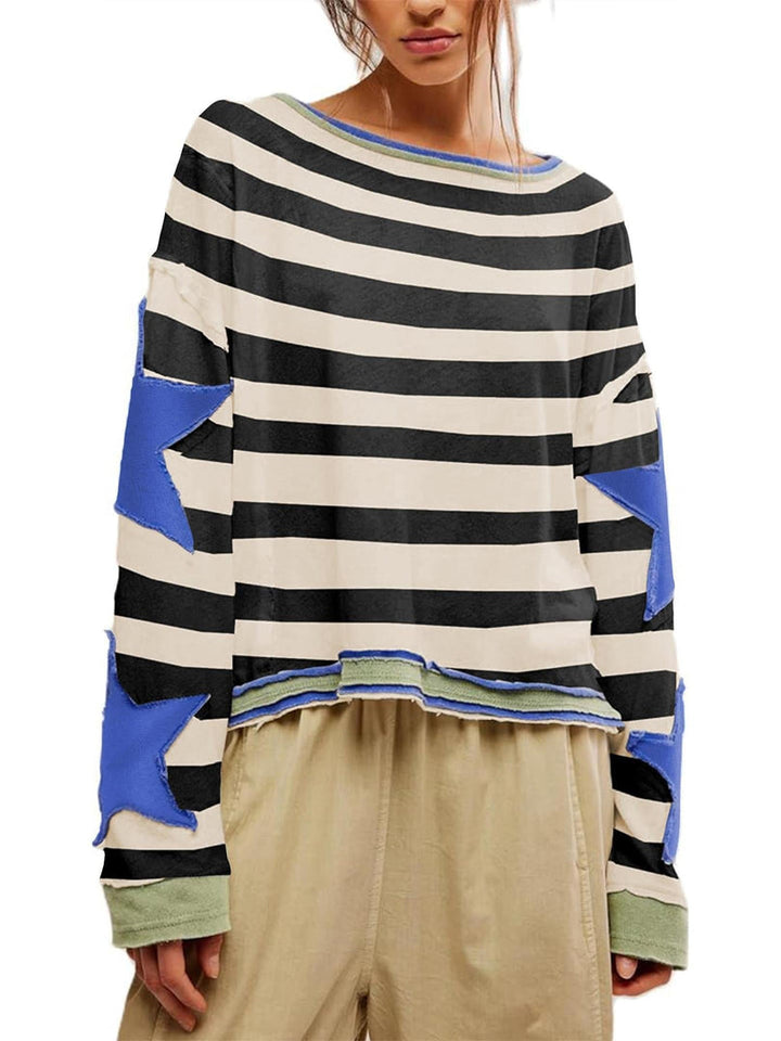 Maglione donna con toppe a stella nero