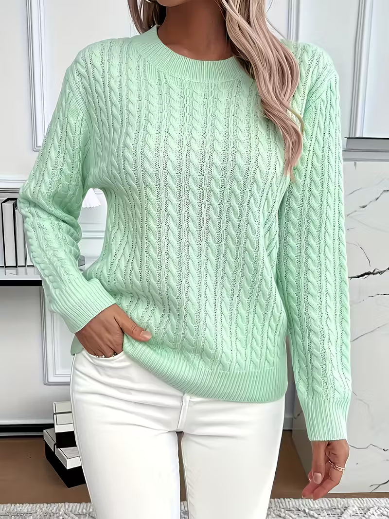 Maglione donna a trecce girocollo verde menta