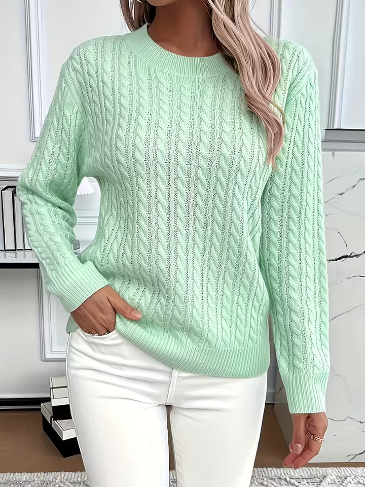 Maglione donna a trecce girocollo verde menta