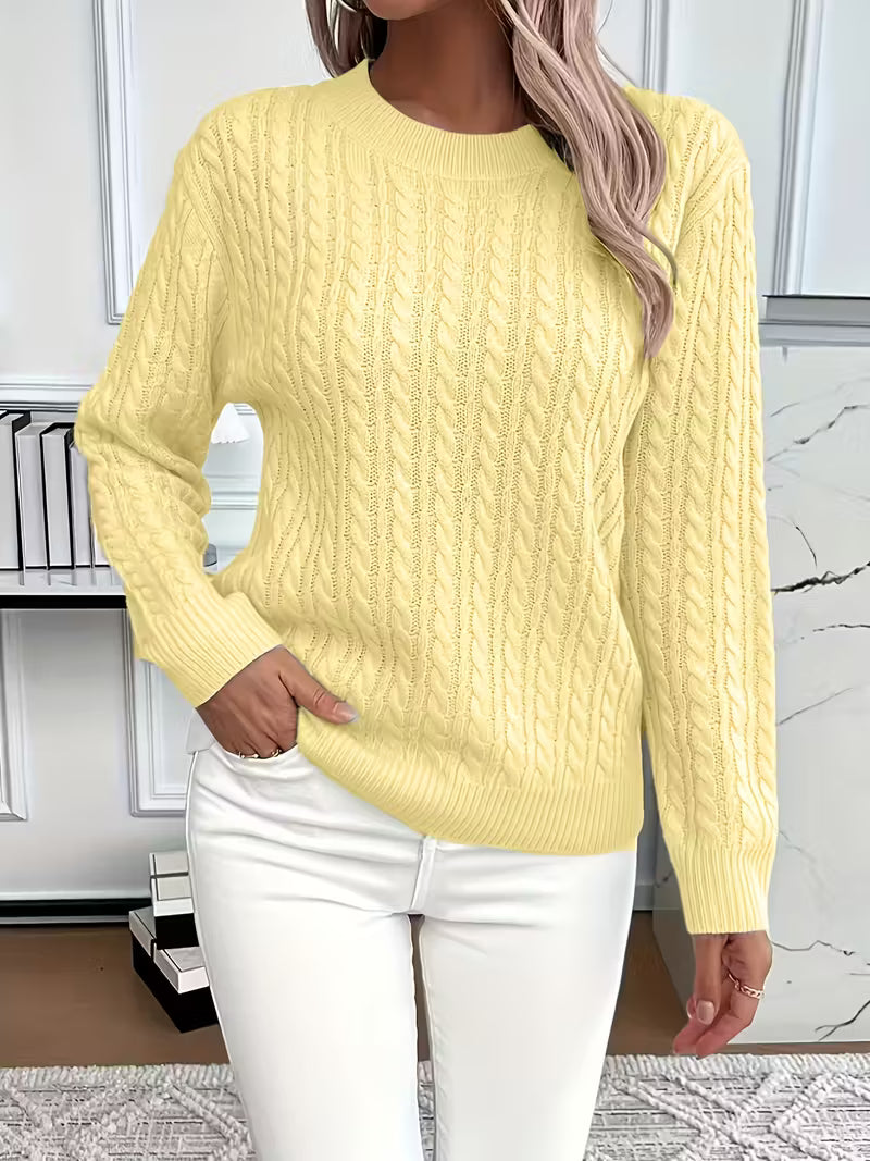 Maglione donna a trecce girocollo giallo