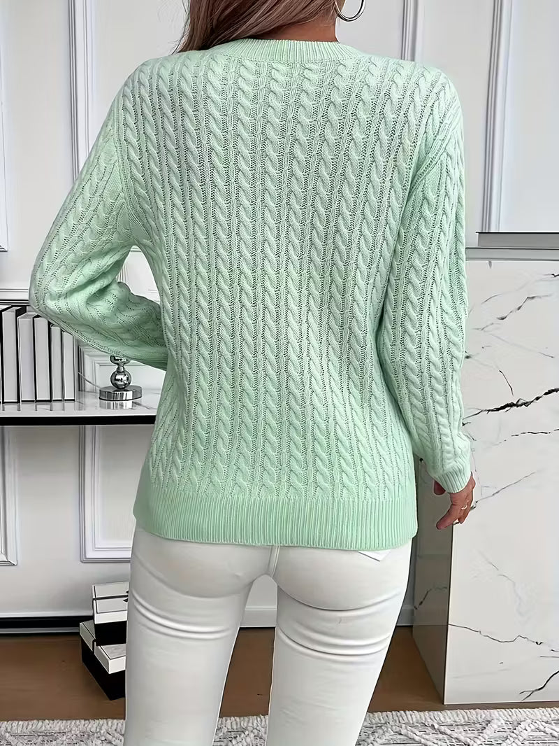 Maglione donna a trecce verde menta – vista posteriore