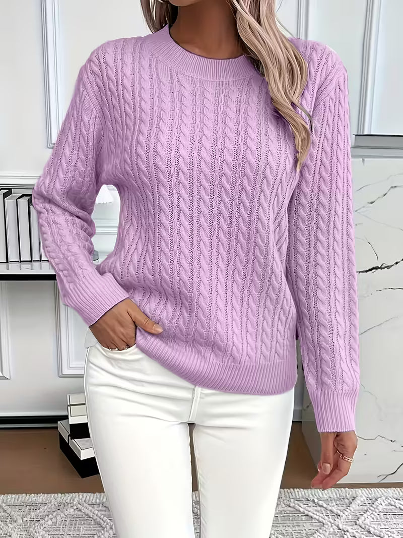 Maglione donna a trecce girocollo lilla
