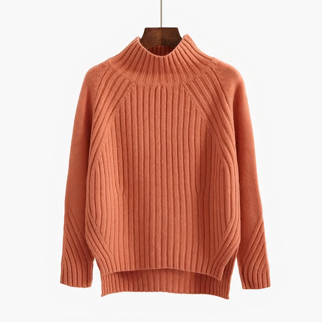 Maglione donna a trecce con collo alto arancione