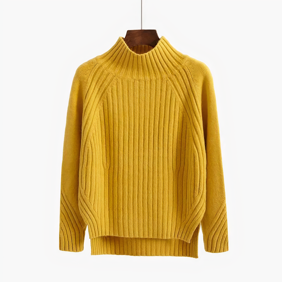 Maglione donna a trecce con collo alto giallo