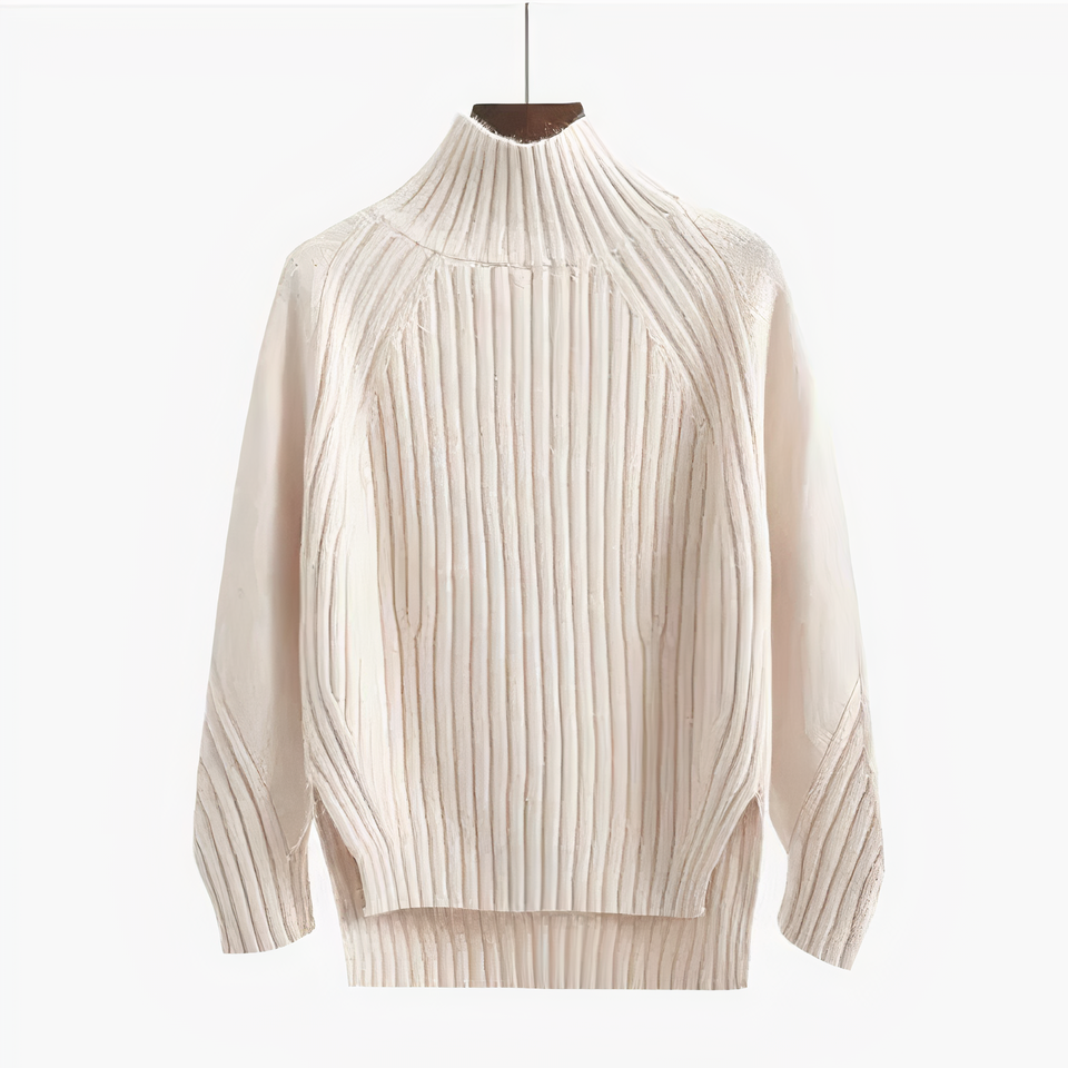 Maglione donna a trecce con collo alto bianco