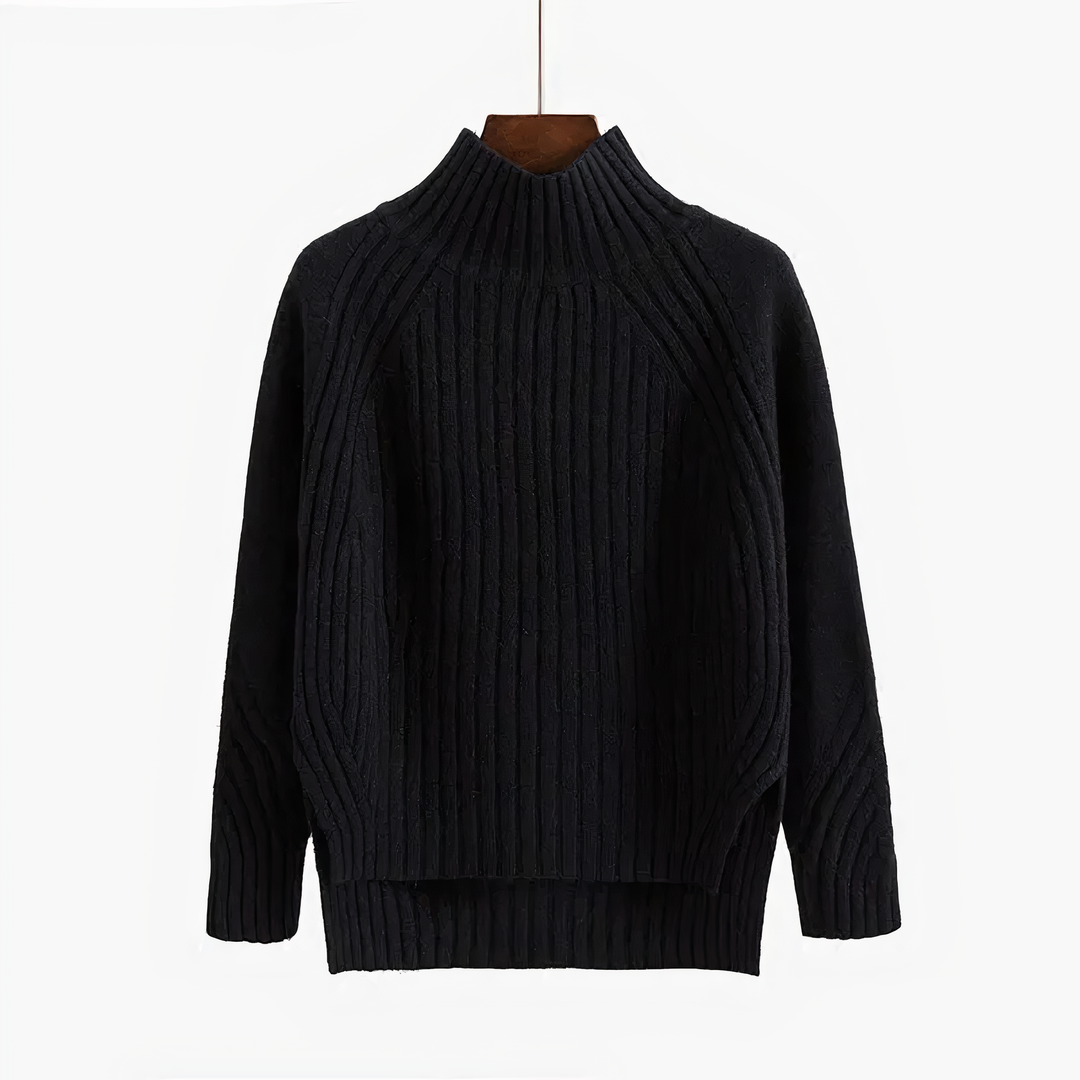 Maglione donna a trecce con collo alto nero