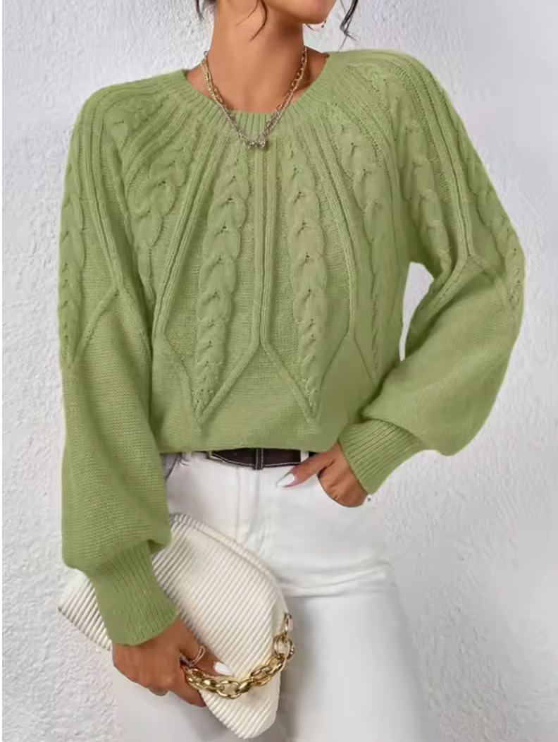 Maglione donna a trecce verde chiaro