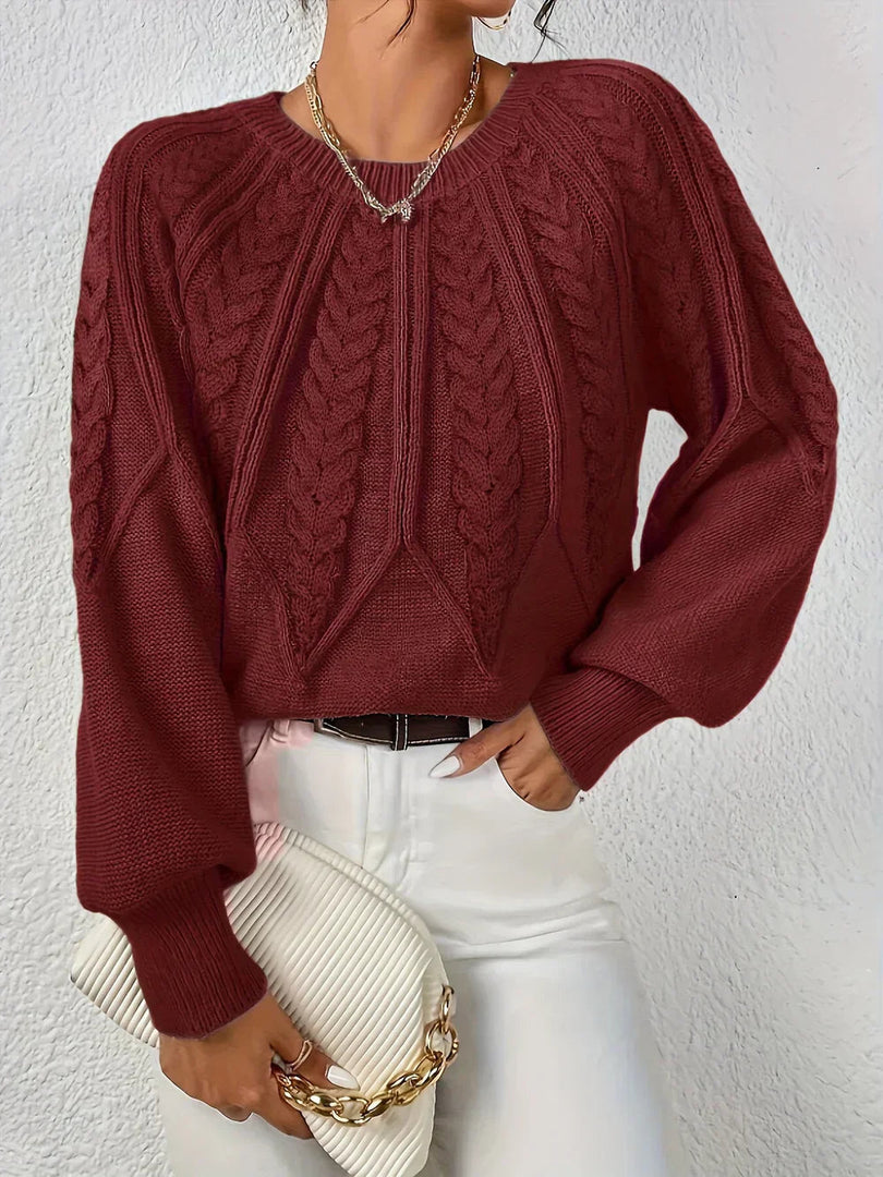 Maglione donna a trecce bordeaux
