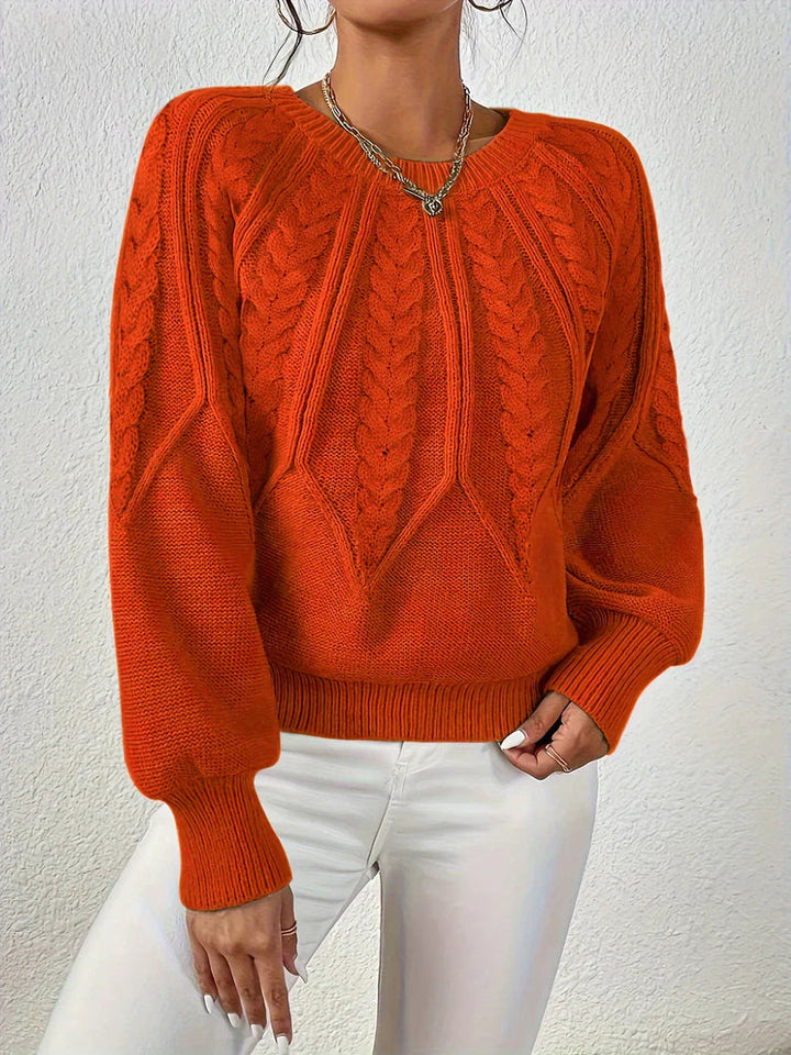 Maglione donna a trecce arancione