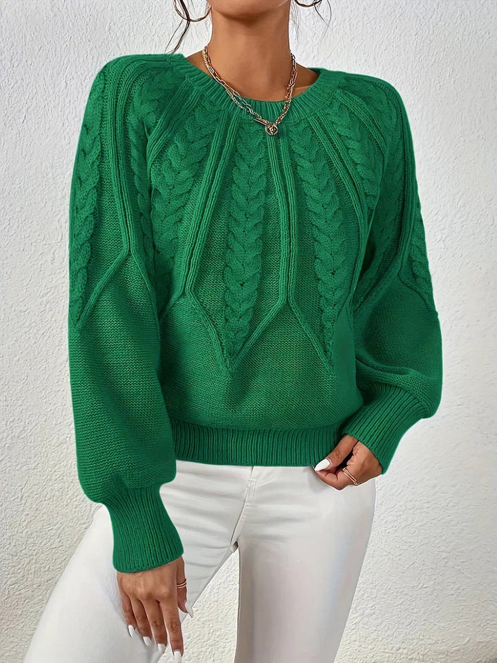 Maglione donna a trecce verde
