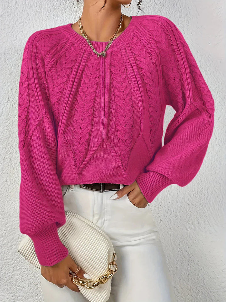 Maglione donna a trecce rosa