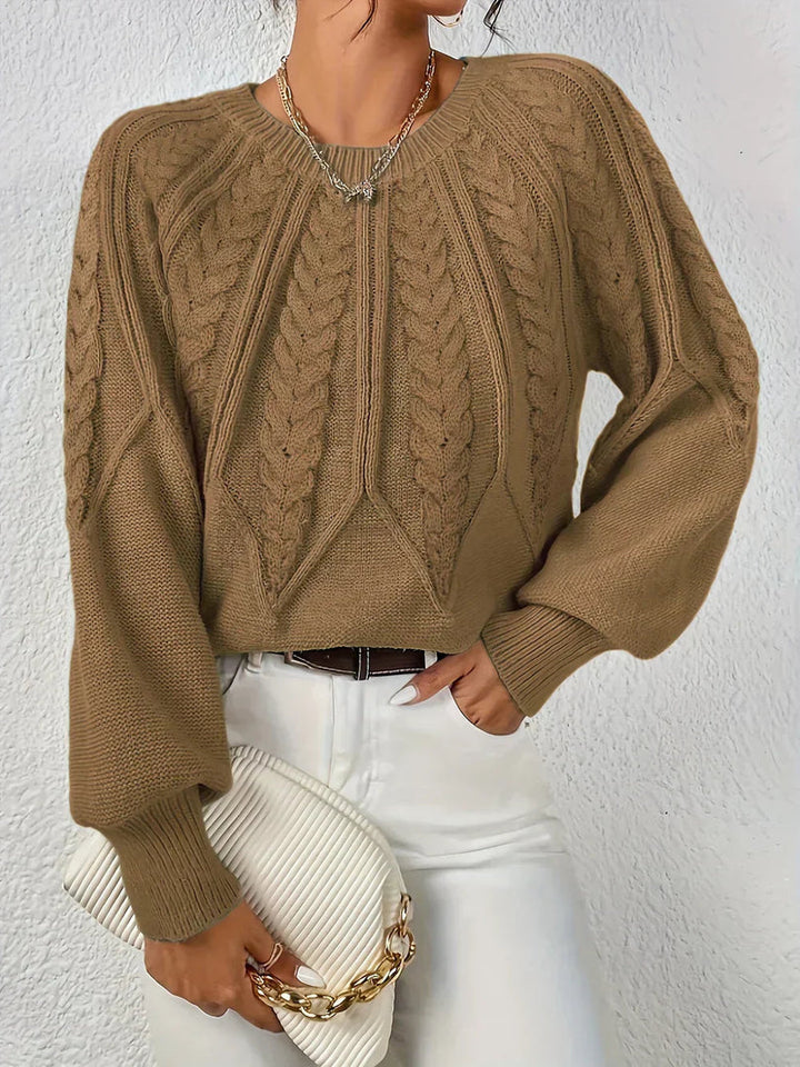 Maglione donna a trecce marrone