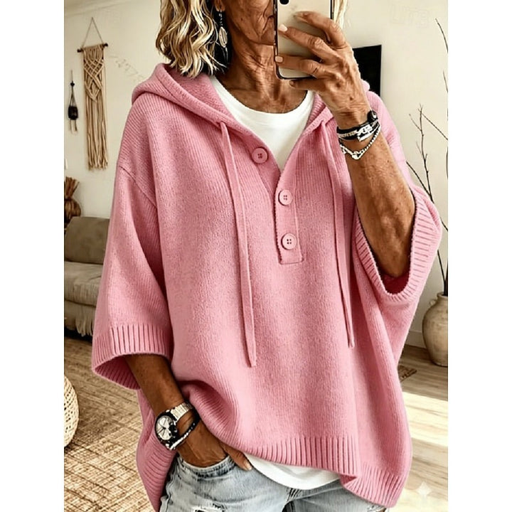 Maglione Donna con Cappuccio e Bottoni dalla Vestibilità Ampia in rosa