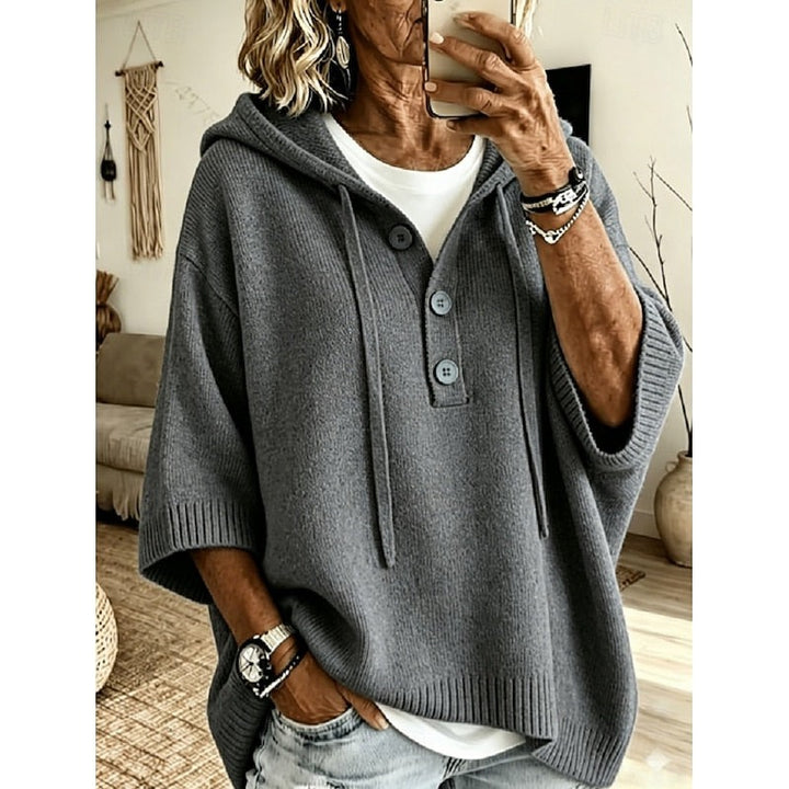 Maglione Donna con Cappuccio e Bottoni dalla Vestibilità Ampia in grigio