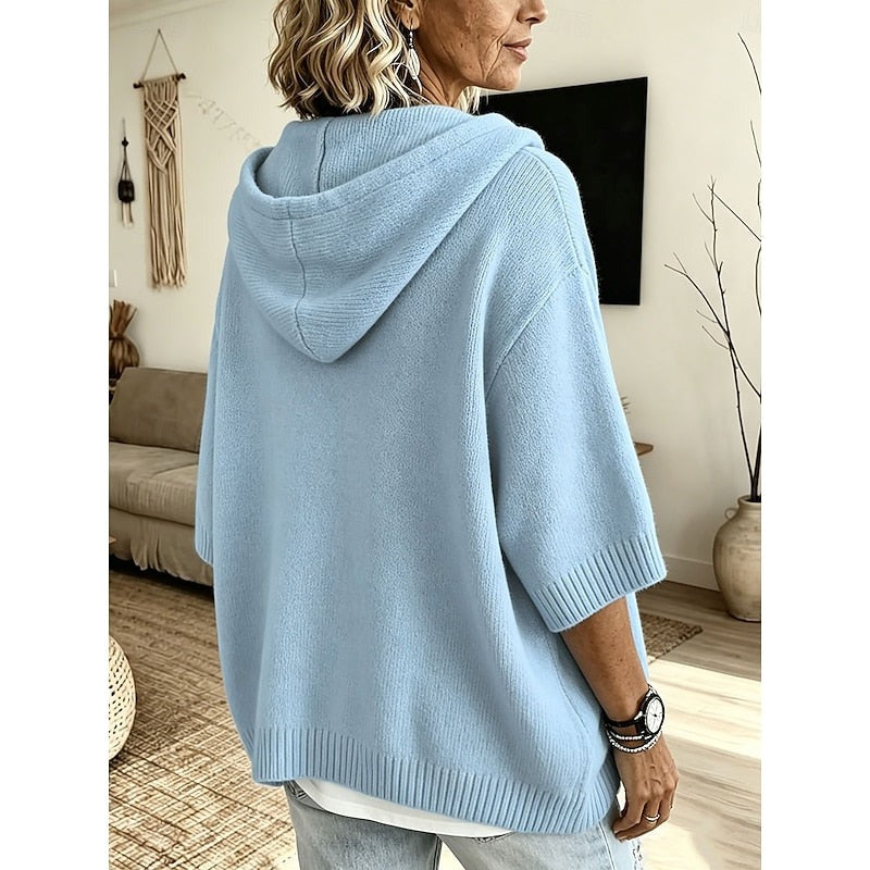 Maglione Donna con Cappuccio e Bottoni dalla Vestibilità Ampia in azzurro, vista posteriore