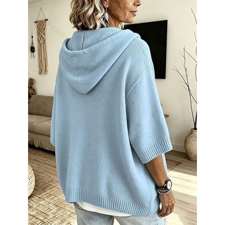 Maglione Donna con Cappuccio e Bottoni dalla Vestibilità Ampia in azzurro, vista posteriore