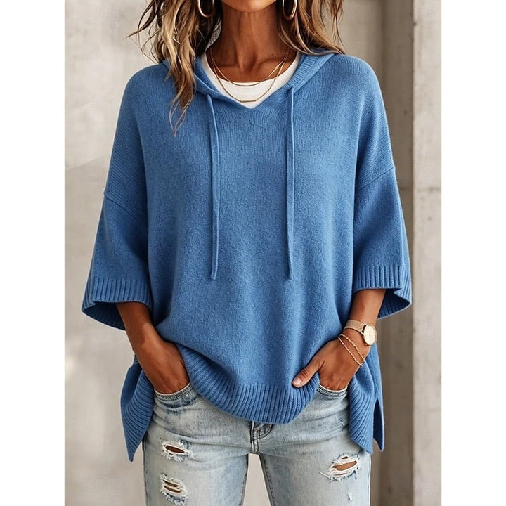 Maglione Donna con Cappuccio e Maniche Ampie con Spacchi Laterali in blu