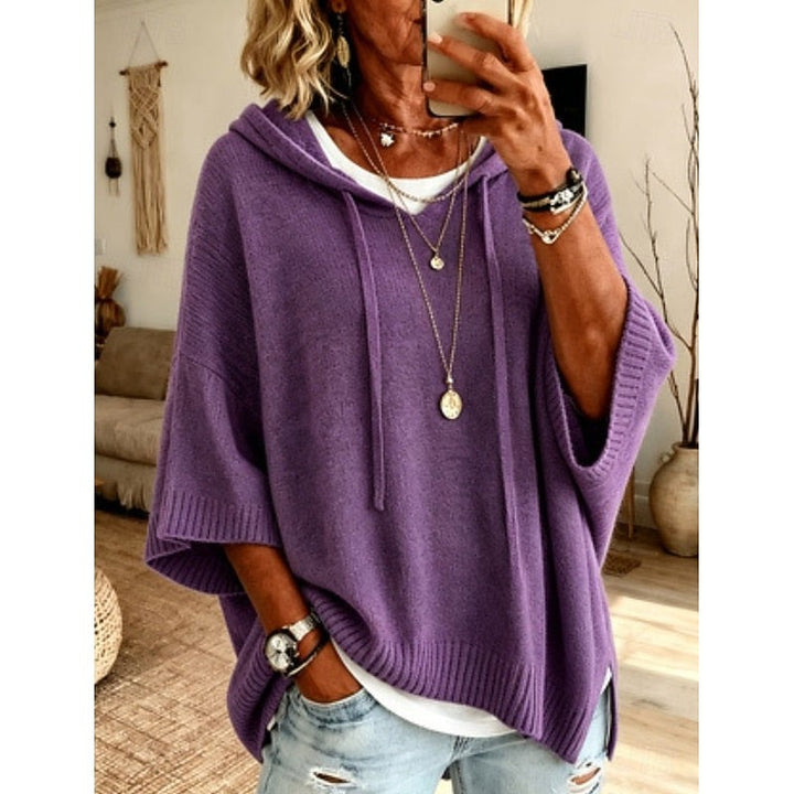 Maglione Donna con Cappuccio e Maniche Ampie con Spacchi Laterali in viola