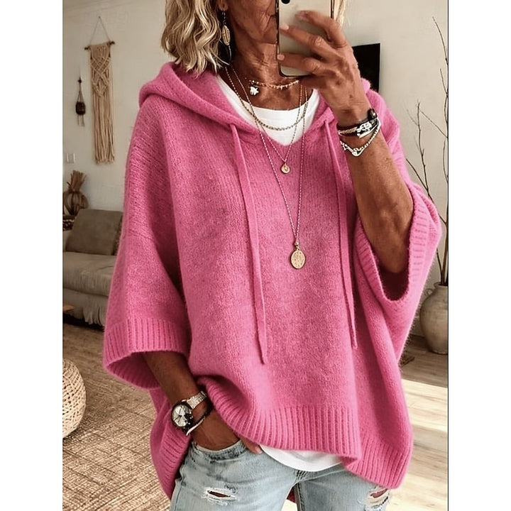 Maglione Donna con Cappuccio e Maniche Ampie con Spacchi Laterali in rosa