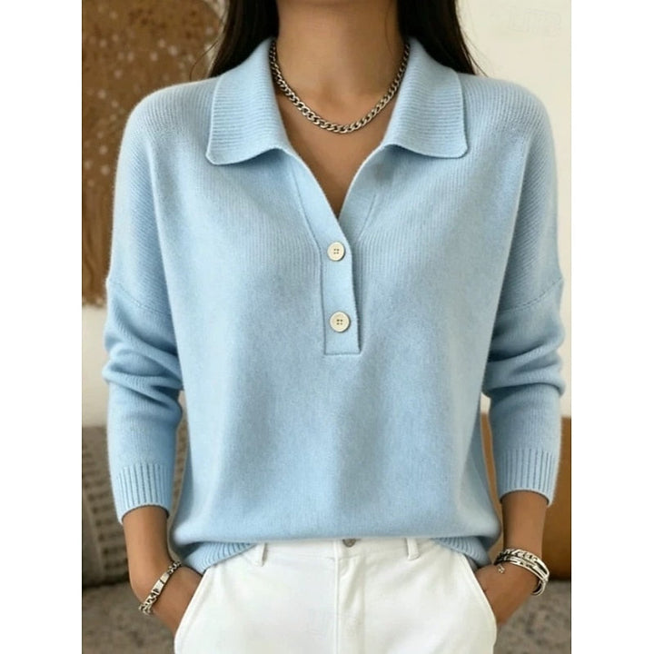 Maglione donna con colletto e bottoni azzurro