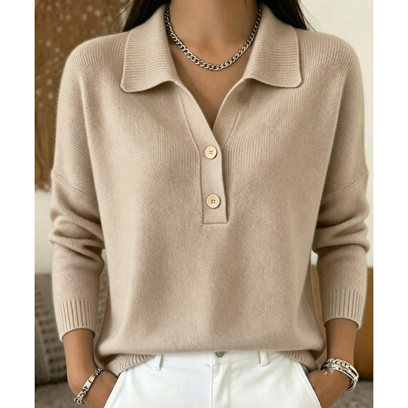Maglione donna con colletto e bottoni cachi