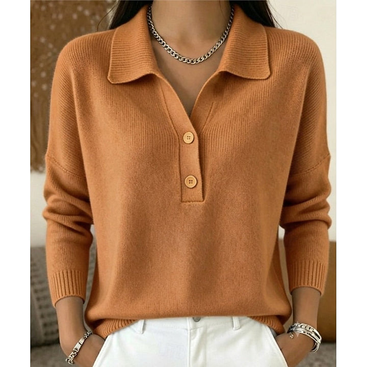 Maglione donna con colletto e bottoni marrone chiaro