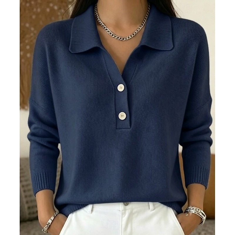Maglione donna con colletto e bottoni blu scuro