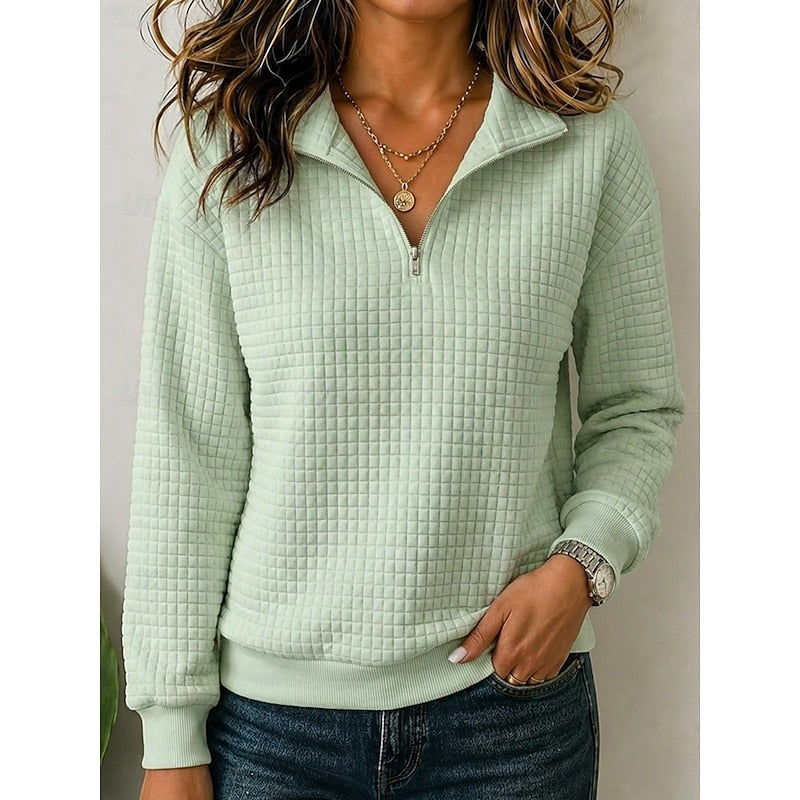 Maglione Donna con Mezza Zip e Trama a Nido d'Ape in verde chiaro