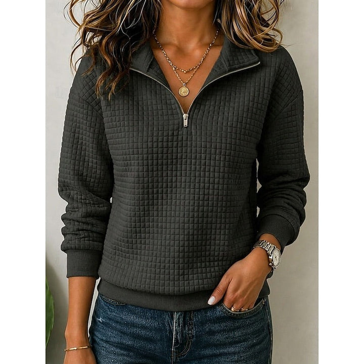 Maglione Donna con Mezza Zip e Trama a Nido d'Ape in nero