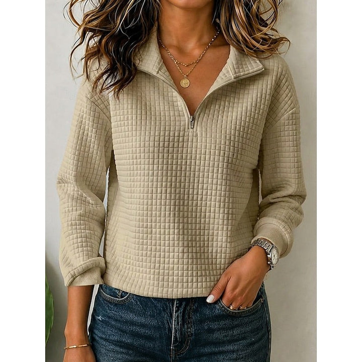 Maglione Donna con Mezza Zip e Trama a Nido d'Ape in beige