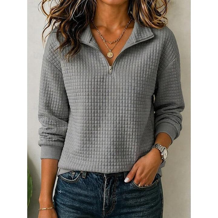 Maglione Donna con Mezza Zip e Trama a Nido d'Ape in grigio
