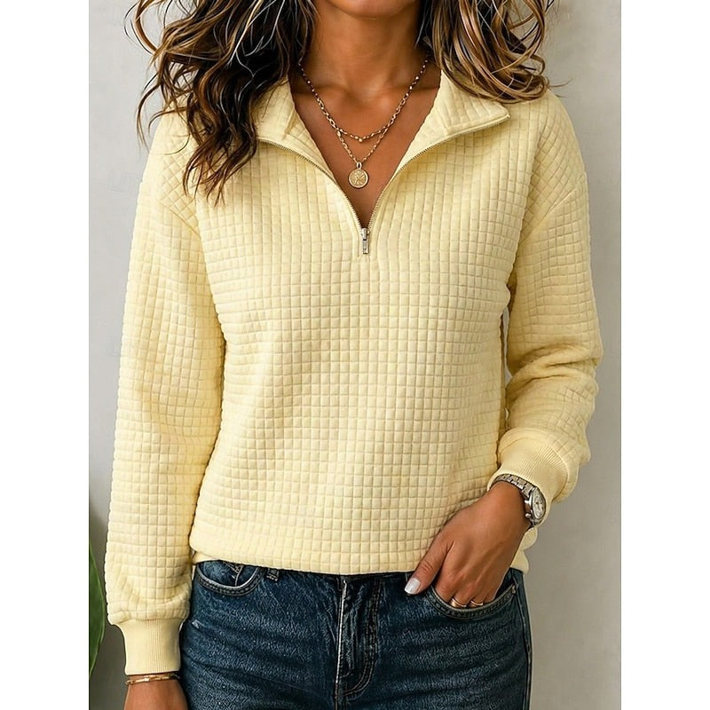 Maglione Donna con Mezza Zip e Trama a Nido d'Ape in giallo chiaro