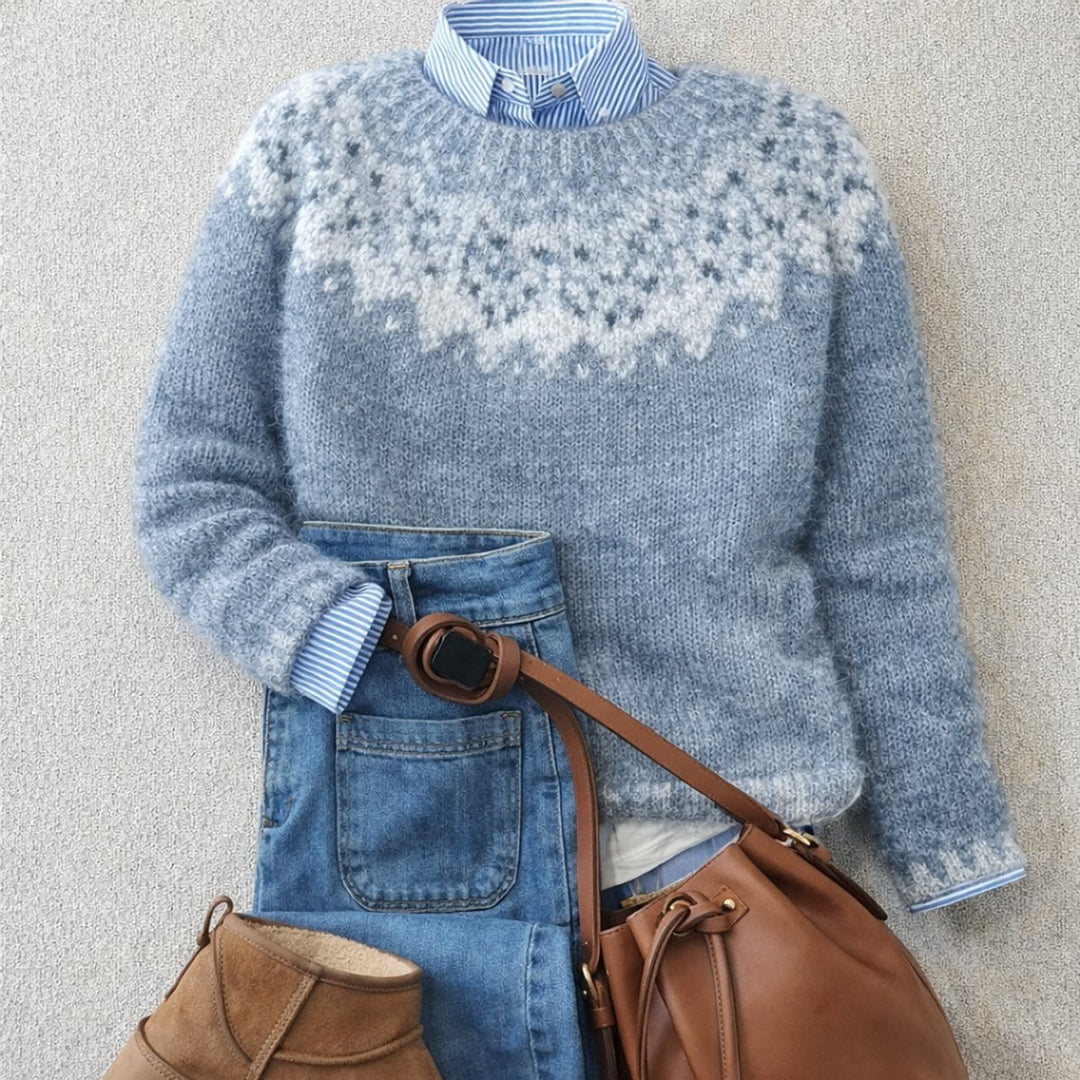 Maglione donna con motivo fair isle azzurro – vista 1
