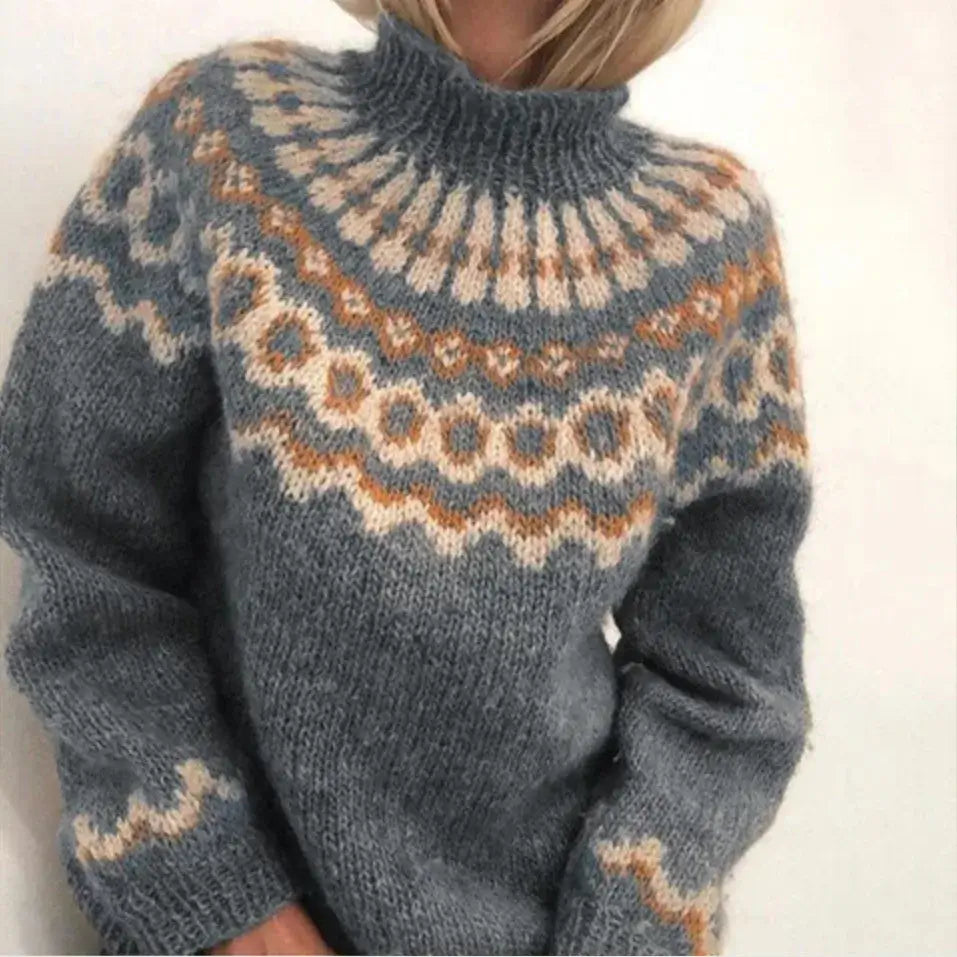 Maglione donna con motivo nordico grigio