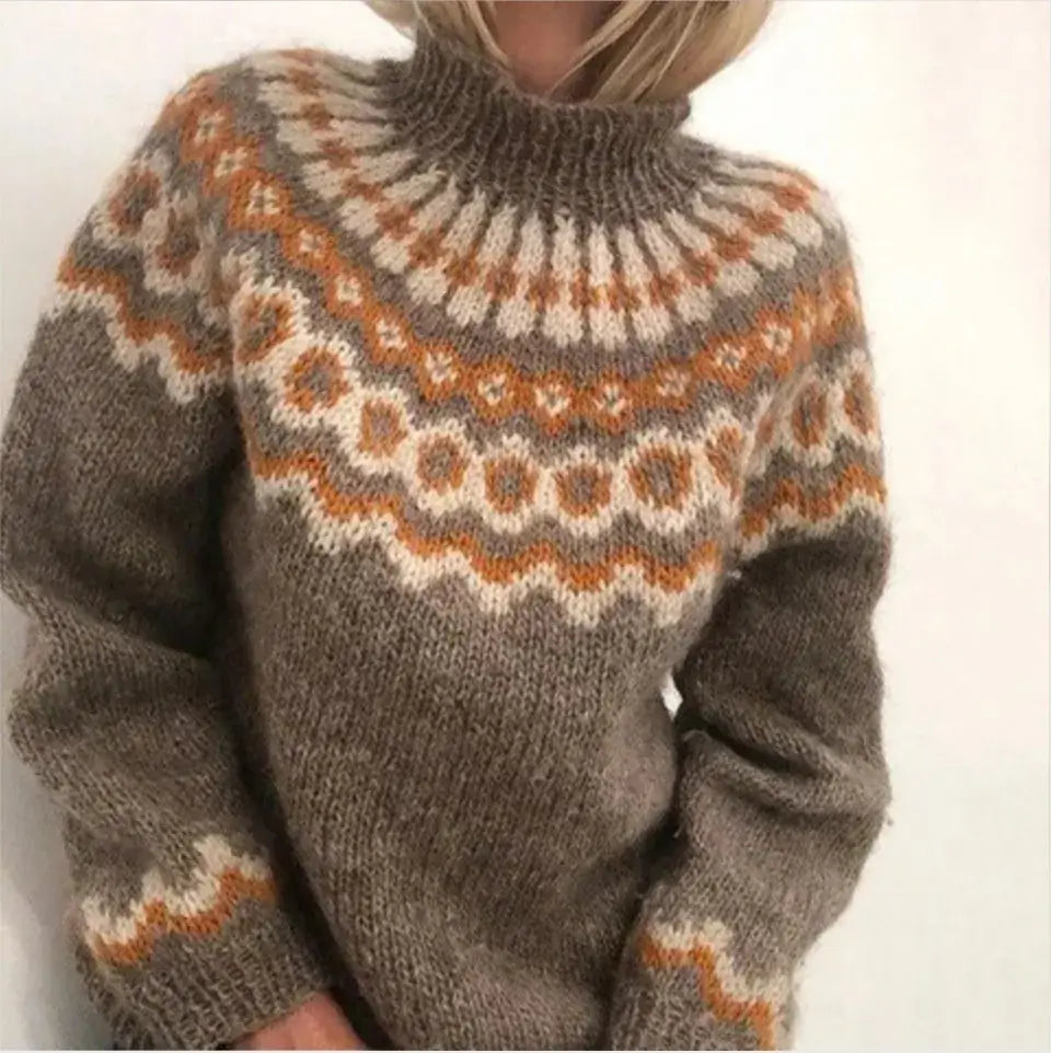 Maglione donna con motivo nordico marrone