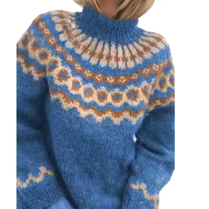 Maglione donna con motivo nordico blu