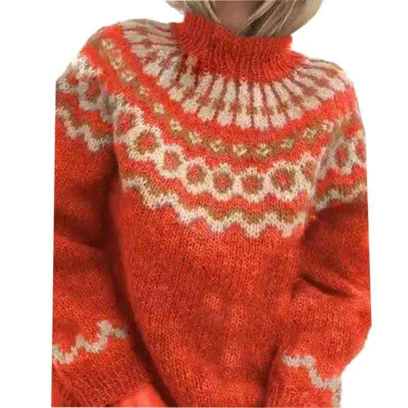 Maglione donna con motivo nordico rosso