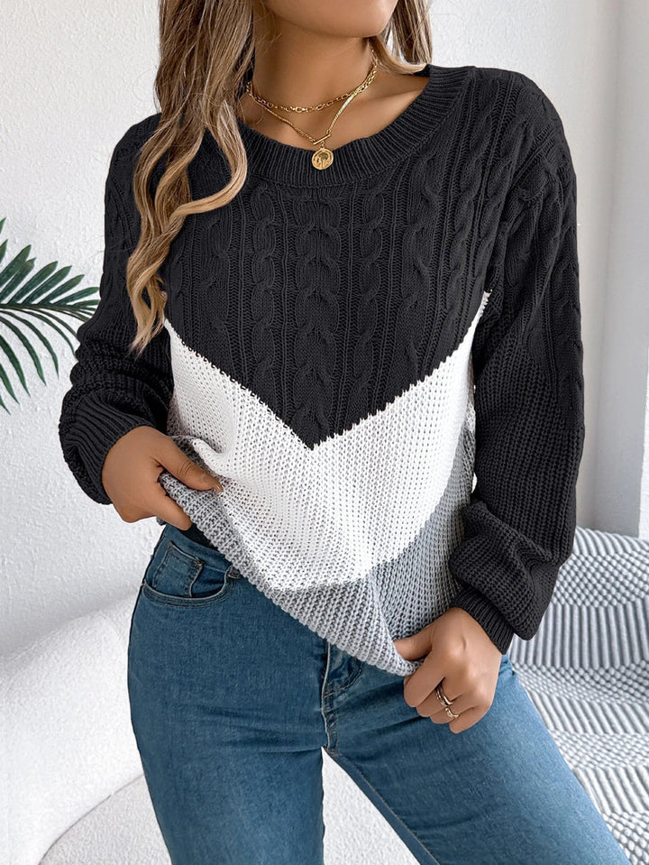 Maglione donna con motivo a chevron a contrasto nero