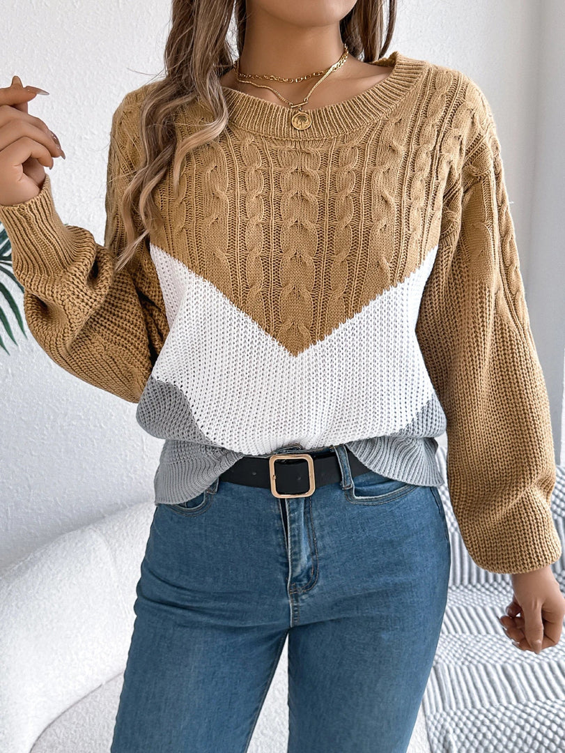 Maglione donna cachi con motivo a chevron – altra vista