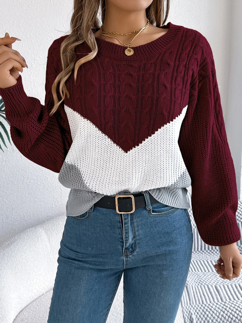 Maglione donna bordeaux con motivo a chevron – vista laterale