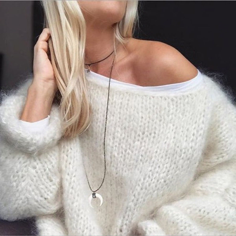 Maglione donna con scollo a barca in maglia morbida bianco