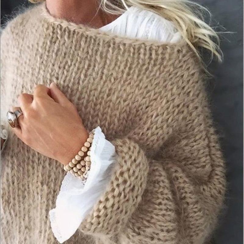 Maglione donna con scollo a barca in maglia morbida cachi